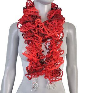 Red Doily Knit Scarf Women Winter Accessories Beads Retro Spring Fall Unique New